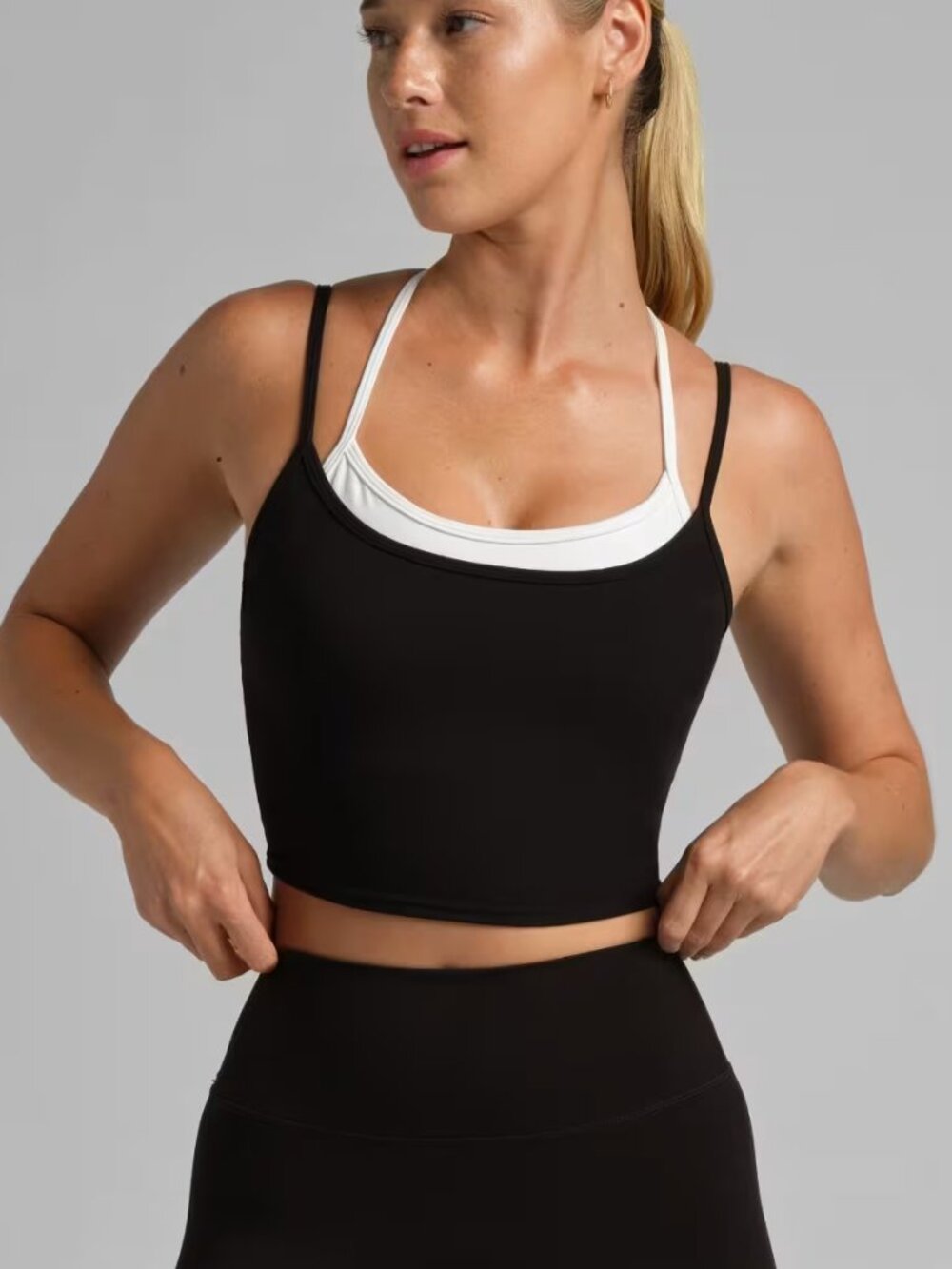 ComfrtCore™ Double Layer Crop Tank in Black